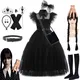 Robe de Cosplay Addams pour Fille et Enfant Costumes Gothiques Noirs Vêtements de ixd'Halloween