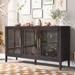 Retro Storage Cabinet with Glass Doors and Adjustable Shelf, Multifuntional Buffet Sideboard, Entryway Cabinet Console Table
