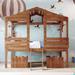 House Twin Bed for Kids, Low Loft Bed with 2 Storage Drawers, Wood Twin Kids Loft Bed with Roof and Windows - Walnut