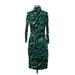 Calvin Klein Casual Dress - Sheath Turtleneck 3/4 sleeves: Green Zebra Print Dresses - Women's Size P