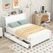 Full Size Platform Bed with Bookcase Headboard, Solid Wood Storage Platform Bed Frame with 4 Storage Drawers, No Box Spring Need