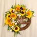 Artificial Sunflower Wreath with Wooden Welcome Sign 15.7 Spring Summer Sunflower Wreath Thanksgiving Front Door Wreath with Daisy Green Leaves and Linen Ribbon for Home Farmhouse Wall Home Decor