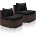 NICESOULÂ® Outdoor Patio Luxury Wicker Corner Chair with Olefin Black Cushions Single Sofa Piece for Exquisite Patio Party Conversation Sets