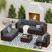 UDPATIO Patio Furniture Sets Modular Rattan Outdoor Patio Sectional Furniture Sofa Set Wicker Patio Conversation Set for Backyard Deck Poolside w/Glass Coffee Table 7PC Grey (Include Sofa Cover)