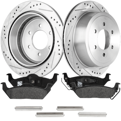2007 Lincoln Mark LT Rear Brake Disc and Pad Kit, Cross-drilled and Slotted, 6 Lugs, Semi-Metallic, Pro-Line Series