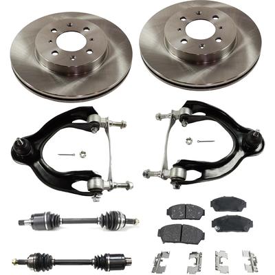 2000 Acura Integra 8-Piece Kit Front, Driver and Passenger Side Axle Assembly, New, includes (2) Axle Assembly, (2) Brake Disc, (1) Brake Pad Set, and (2) Control Arm