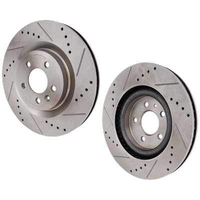 2011 Ford Mustang SureStop Front Brake Discs, Cross-drilled and Slotted, Vented, GT Model, For Models With Standard Brakes, Pro-Line Series