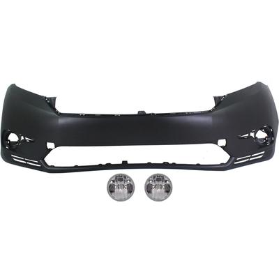 2012 Toyota Highlander 3-Piece Kit Front Primed Bumper Cover, Includes (1) Bumper Cover and (2) Fog Light