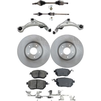 2009 Nissan Murano 8-Piece Kit Front, Driver and Passenger Side Axle Assembly, FWD, New, includes (2) Axle Assembly, (2) Brake Disc, (1) Brake Pad Set, and (2) Control Arm