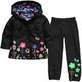 BEFOKA Toddler Baby Toddler Raincoat Waterproof Rain Jacket Pants Suit with Hooded Long Sleeve Floral Coat Trousers Suit Black (18Months-5years)