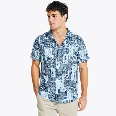Nautica Men's Sustainably Crafted Printed Linen Short-Sleeve Shirt Lapis Blue, XS