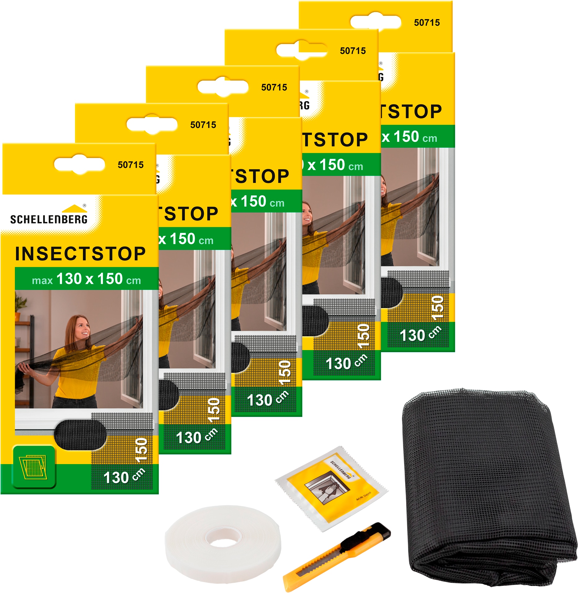 Fliegengitter-Gewebe SCHELLENBERG "für Fenster ohne bohren", grau (rahmen: grau gewebe: anthrazit), B:130cm H:150cm, Insektenschutzgitter, Insektenschutz inkl. Befestigungsband, 130 x 150 cm, anthrazit, weiß