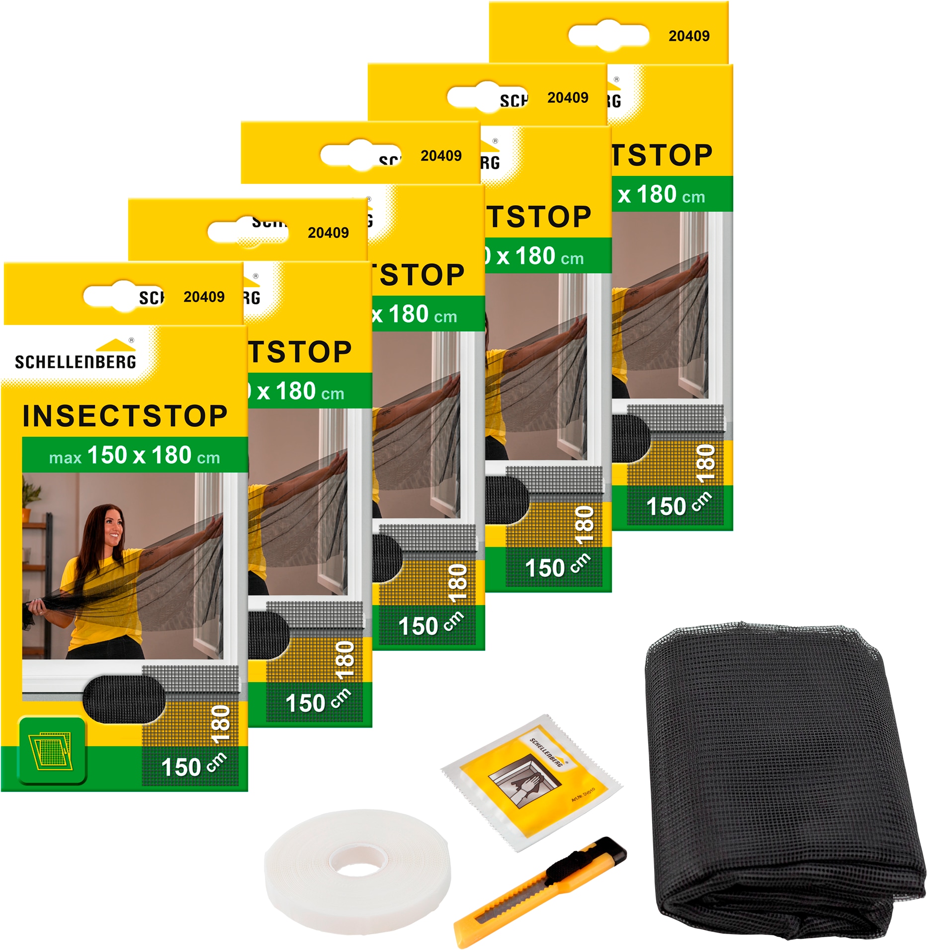 Fliegengitter-Gewebe SCHELLENBERG "Insektenschutz und Mückenschutz für Fenster ohne bohren", grau (rahmen: grau gewebe: anthrazit), B:150cm H:180cm, Insektenschutzgitter, inkl. Befestigungsband, 150 x 180 cm, anthrazit und weiß