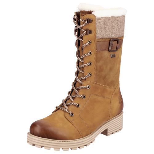 Winterstiefel REMONTE Gr. 42, braun (braun kombiniert) Damen Schuhe Blockabsatz, Schnürstiefel mit wasserabweisender remonte TEX-Membran