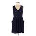 Yumi Casual Dress - A-Line V-Neck Sleeveless: Blue Solid Dresses - Women's Size 6