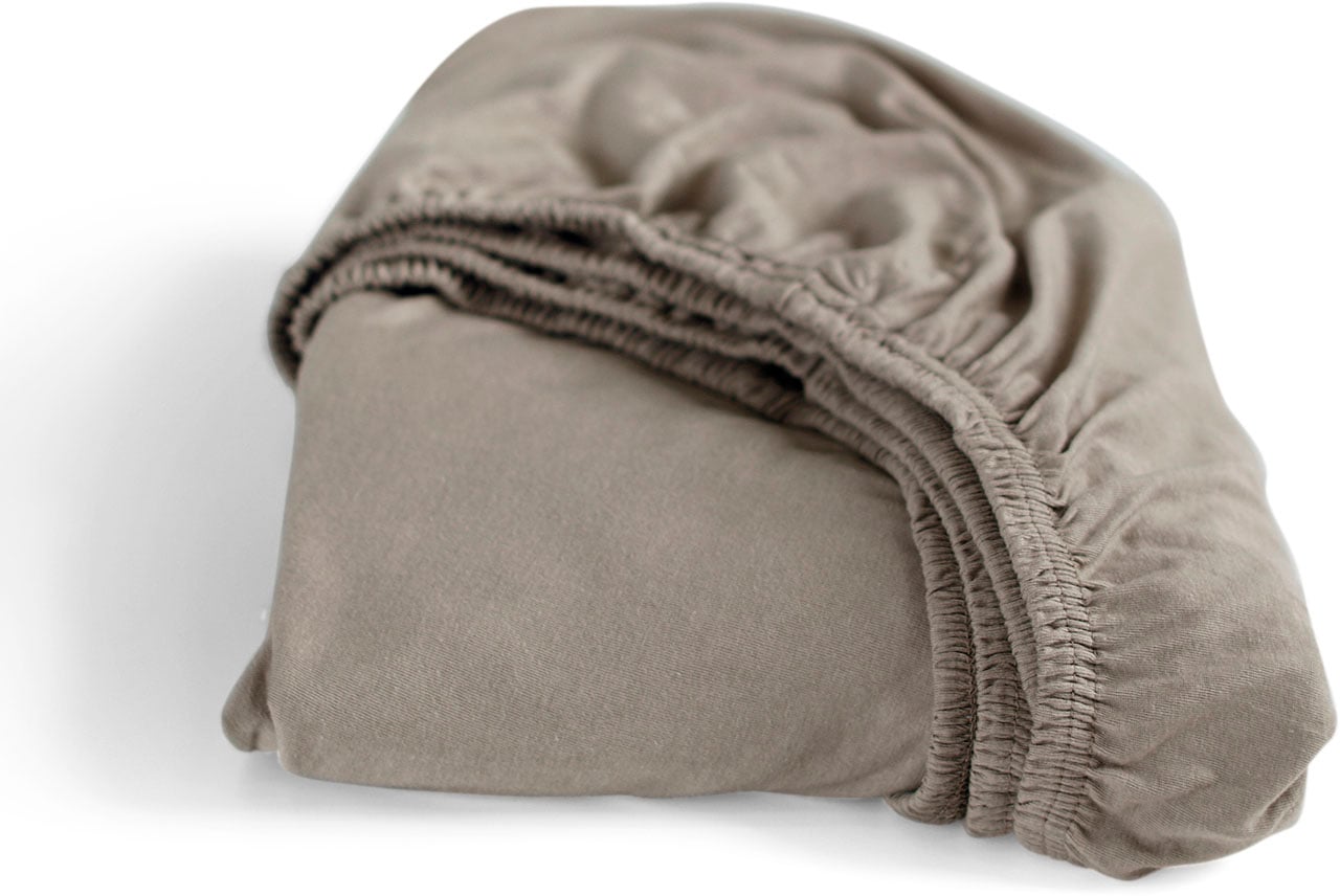 Spannbettlaken CINDERELLA "Doppeljersey", grau (taupe), B:90cm L:200cm, Double-Jersey, Obermaterial: 100% Baumwolle, Bettlaken, bügel- und knötchenfrei, bis 25cm Höhe Image