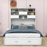 Wildon Home® Arnardo Queen Size Wood Murphy Bed w/ Shelves & a Drawer Wood in Brown/White | 65 H x 64 W x 83 D in | Wayfair