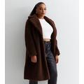 Curves Dark Brown Teddy Coat New Look