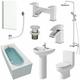 Bathroom Suite 1500 Single Ended Bath Toilet Basin Pedestal Shower Screen Panel - White