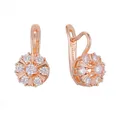 FJ-Boucles d'Oreilles Rondes en Or Rose et Blanc pour Femme Bijoux en Forme de Fleur Cubique 585