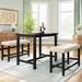 Farmhouse 3 Pieces Wooden Counter Height Dining Set with Rectangular Dining Table and Upholstered Benches w/Nailhead