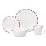 Bistro Red Rim Porcelain 16 Piece Dinnerware Set, Service For 4