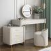 Makeup Vanity Set, Sintered Stone Dressing Table with Side Cabinet, Stool
