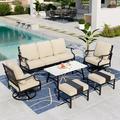 Summit Living 6 Piece Patio Furniture Outdoor Conversation Set Metal Sofa for 7 People Beige Cushions