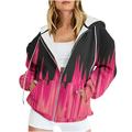 REORIAFEE Jackets for Women Jackets Fashion Casual Jacket Coat Print Zipper Hooded Tops Blouse Pocket Sweatshirt Jackets Hot Pink M