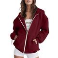 Oalirro Fashion Women S Hoodies Fall and Winter Sweatshirts For Women Crew Neck Zip up Long Sleeve Womens Blouses Casual with Pocket Womens Sweaters Clearance Wine