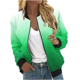 CZHJS Oversized Zip up Lightweight Jacket Women s Gradient Cololr Fashion Clothing Loose 2023 Trendy Fall Tops Stand up Collared Casual Long Sleeve Outwear Spring Baseball Bomber Green XL Shirts