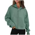 Oalirro Fashion Womens Hoodies Fall and Winter Oversized Sweatshirts For Women Round Neck Zip up Long Sleeve Plus Size Blouses For Women with Pocket Light Weight Sweaters For Women 2023 Green