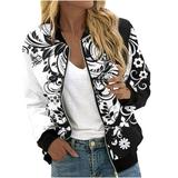 CZHJS Oversized Zip up Lightweight Jacket Women s Floral Printing Fashion Clothing Loose Baseball Bomber Casual Long Sleeve Outwear Spring Fall Tops 2023 Trendy Stand up Collared White XL Shirts