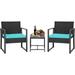 YRLLENSDAN 3 Piece Outdoor Bistro Set Patio Furniture Sets Wicker Patio Chairs Rattan Outdoor Furniture for Backyard Porch Poolside Lawn Blue Cushion