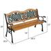 HiMiss 49 Inch Garden Bench Hardwood Slat Cast Iron Frame Loveseat Outdoor Patio Park Chair Furniture with Armrests