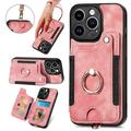 Wallet Case for iPhone 12 Pro Max 360 Ring Holder Stand with Card Holder Premium Retro Leather Shockproof RFID Blocking Magnetic Clasp Hand Strap for Women Men For iPhone 12 Pro Max Pink