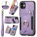 Wallet Case for iPhone 12 360 Ring Holder Stand with Card Holder Premium Retro Leather Shockproof RFID Blocking Magnetic Clasp Hand Strap for Women Men For iPhone 12 Purple