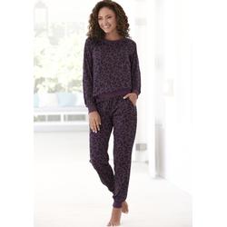 Pyjama VIVANCE DREAMS, Damen, Gr. 40/42, lila, Single Jersey, Obermaterial: 100% Baumwolle, bedruckt, animal-print, casual, Basic lang, Rundhals, Langarm Raglanärmel Rippbündchen, Homewear-Sets, mit tonalem Animalprint