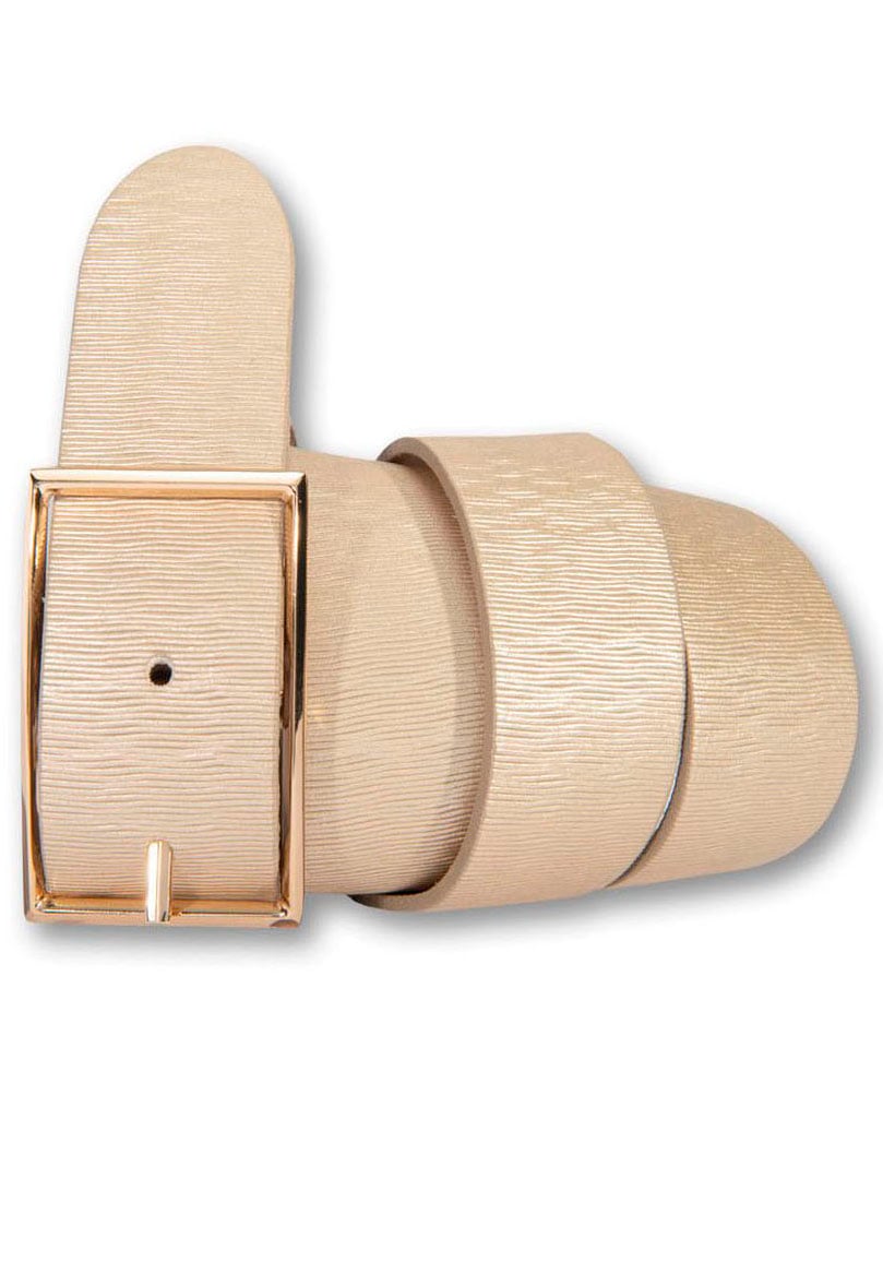 Ledergürtel SILBERGIFT, Damen, Gr. 95, beige (champagner), Rindsleder, unifarben, Gürtel, Schraffiert, goldfarbene Schließe Image