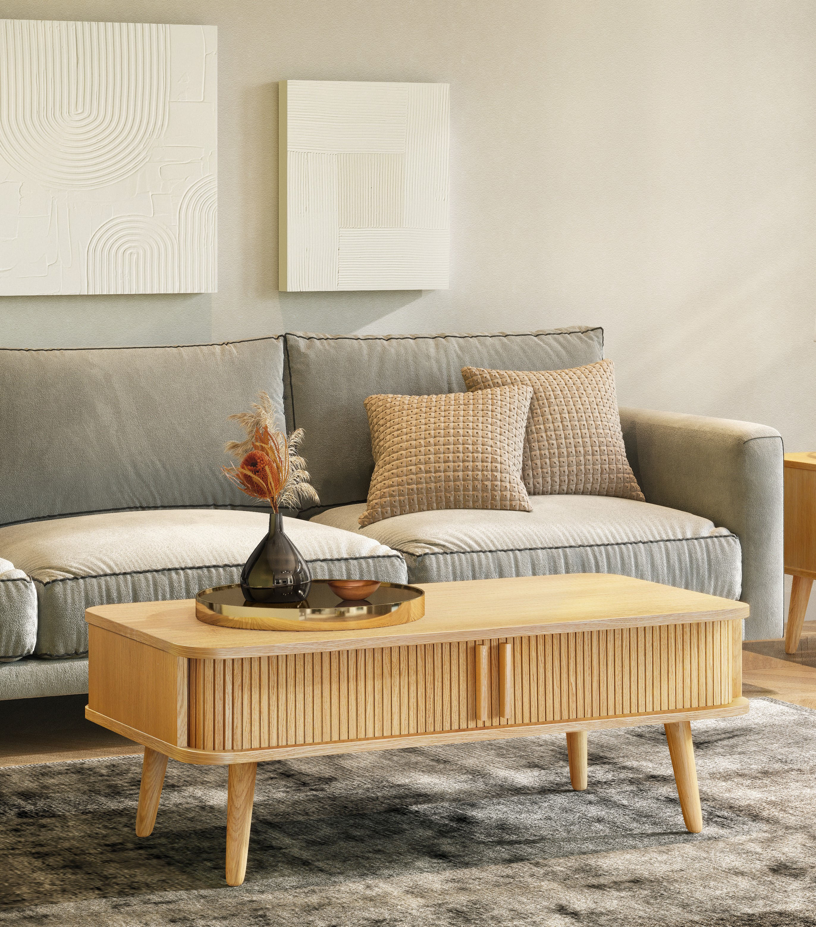 Couchtisch WOODMAN "Rove", beige (natur, natur, natur), B:107,5cm H:41cm T:58cm, Tische, besonderes Design, teilmassiv, Breite 107 cm, FSC-zertifiziert Image