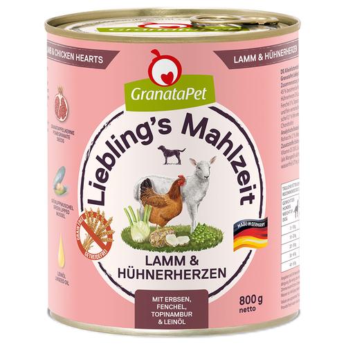 6x800g GranataPet Liebling's Mahlzeit Lamm & Hühnerherzen Hundefutter nass