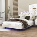 Brayden Studio® Caralina Full Platform Bed w/ LED Bed Frame & Elegant Flowers Headboard Upholstered/Metal in Brown | 44 H x 57 W x 79 D in | Wayfair