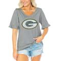 Women's Gameday Couture Gray Green Bay Packers Field Finesse Ruffle Sleeve V-Neck T-Shirt