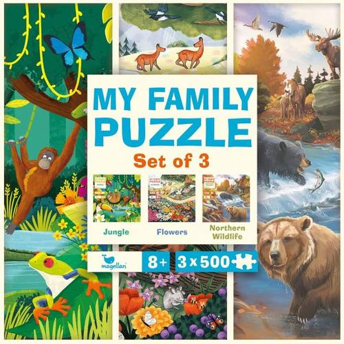 My Family Puzzle - Set of 3 - Jungle, Flowers, Northern Wildlife - Magellan