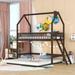 Twin over Twin-Twin Bunk Bed Creativity House Bed with Extending Trundle and Ladder, Full-Length Guardrail Top Bunk