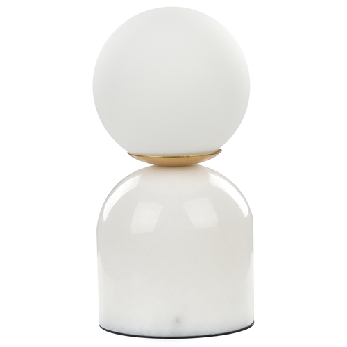 Tischlampe Weiß aus Marmor u. Glas 21 cm Kugelform Modernes Design Nachttischlampe für Wohnzimmer Schlafzimmer