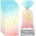 Pajean 100 Pcs Pastel Cellophane Bags Rainbow Party Favors Bag Star Dot Treat Goodie Candy Plastic Gift Pink Blue Tie Dye Wrapping Clear Cello for Baby Shower Birthday Decoration Supplies