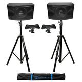 Pair Rockville KPS12 12 3-Way 1600 Watt MDF Karaoke/Pro Speakers+Tripod Stands