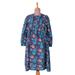 Blue Self,'Floral Printed Blue-Toned Knee-Length Cotton Shift Dress'