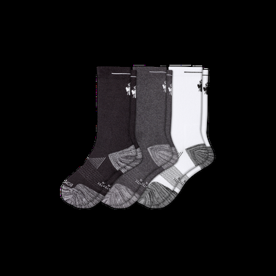 Men's Running Calf Sock 3-Pack - White Charcoal Black Bee - Large - Bombas